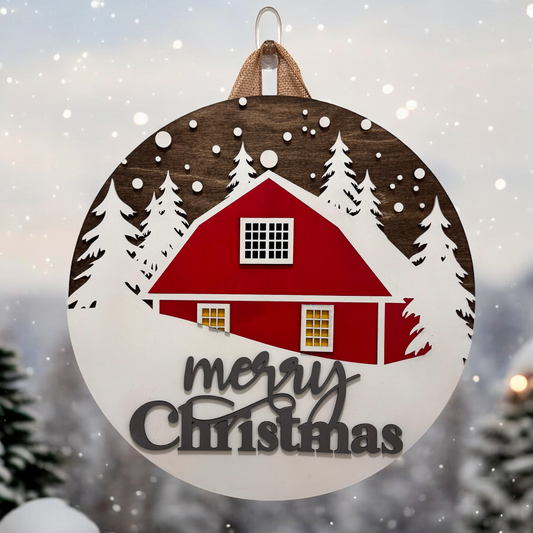 Door Hanger - Merry Christmas Barn