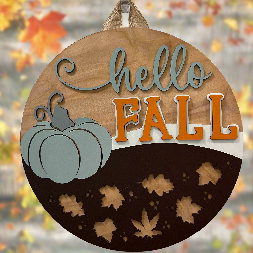 Door Hanger - Hello Fall (Pumpkin & Leaves)