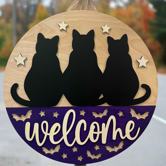 Door Hanger - Welcome (Three Black Cats)