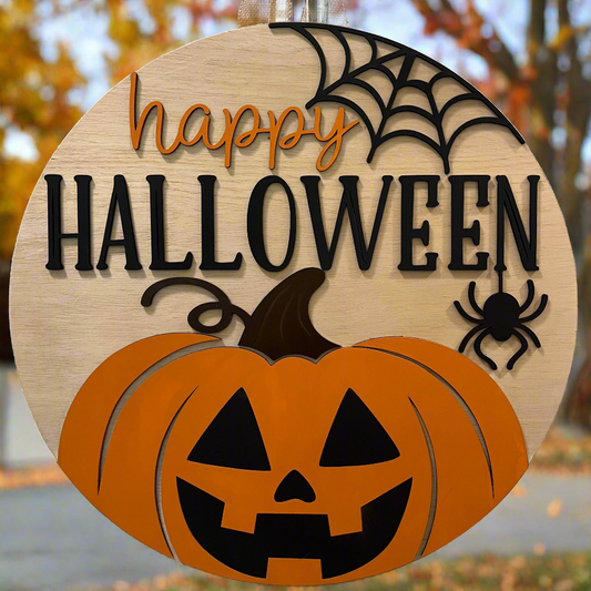 Door Hanger - Happy Halloween (Pumpkin Web)